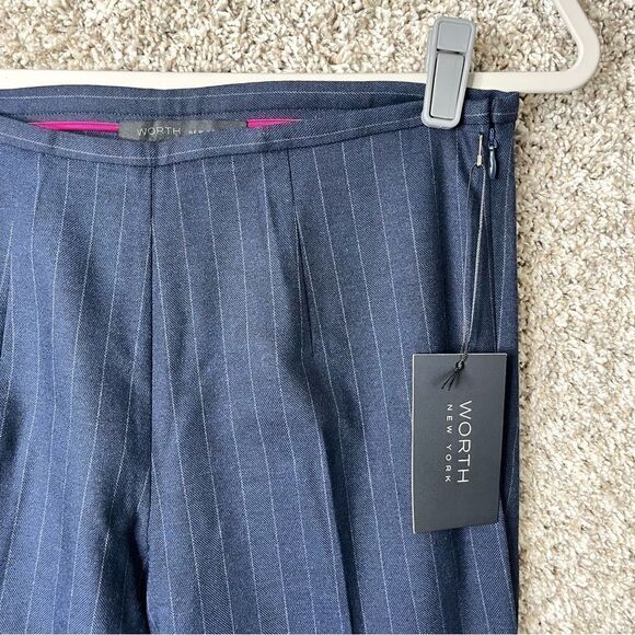 Worth New York Pants Women’s 2 Navy Blue Knit Pin Striped Flare Dress Pants NWT - Picture 2 of 6